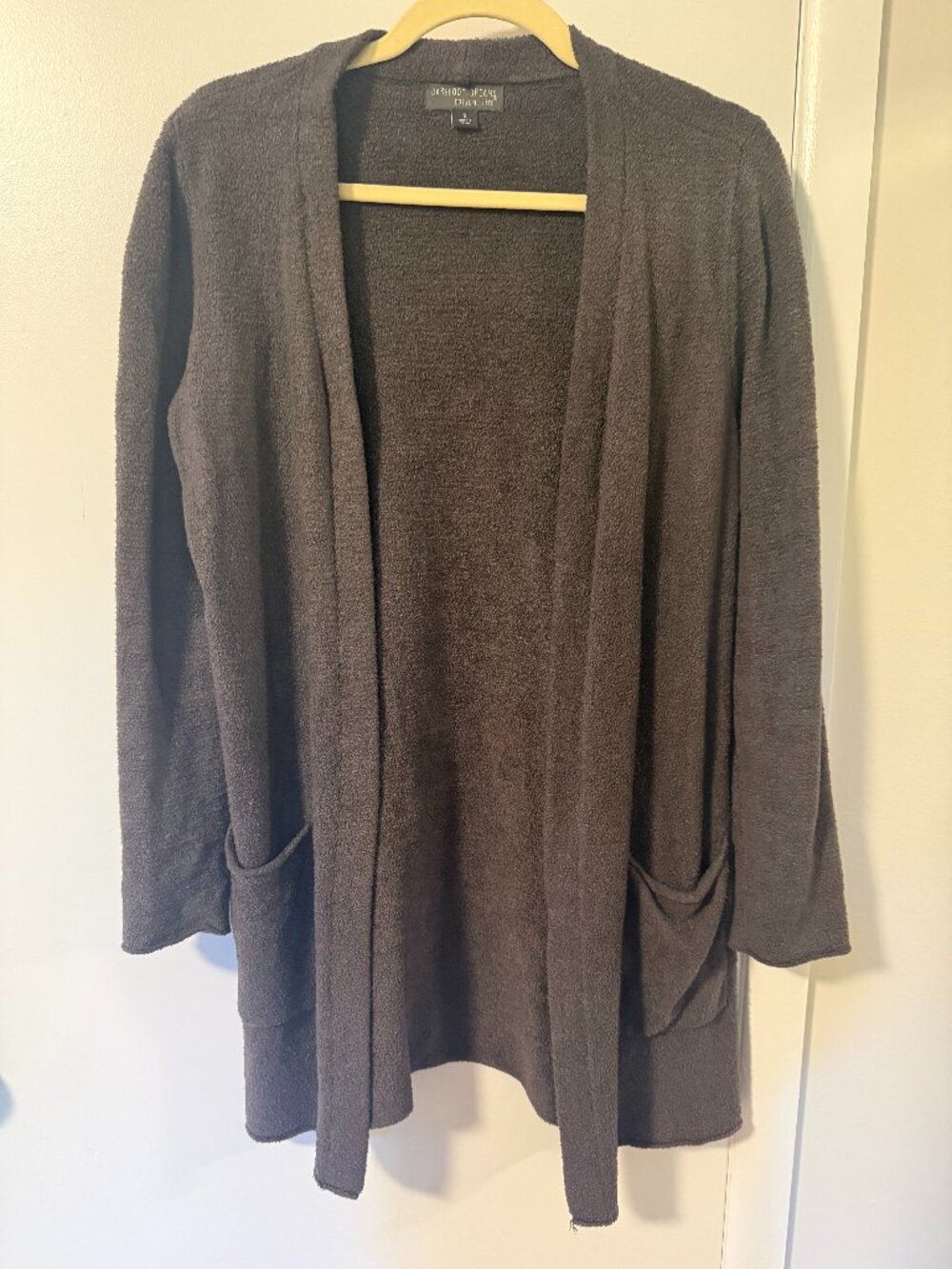 Barefoot Dreams CozyChic Lite Long Cardigan Carbon Open Front Pockets S